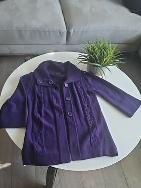 Purple Cable Knit Button-Up Coat